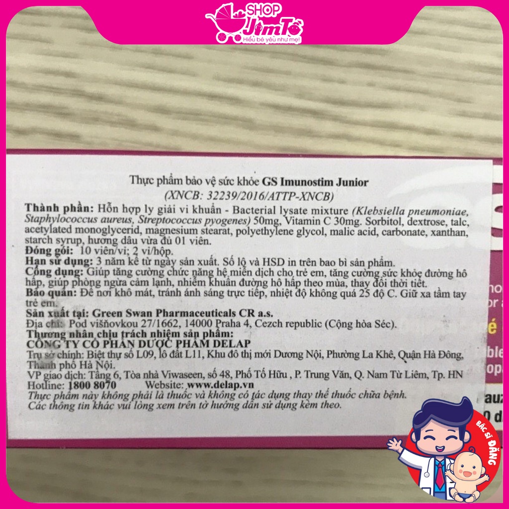📣Chính Hãng 📣 Tăng đề kháng GS Imunostim Junior Tăng Cường Sức Khoẻ Đường Hô Hấp Hộp 20 Viên