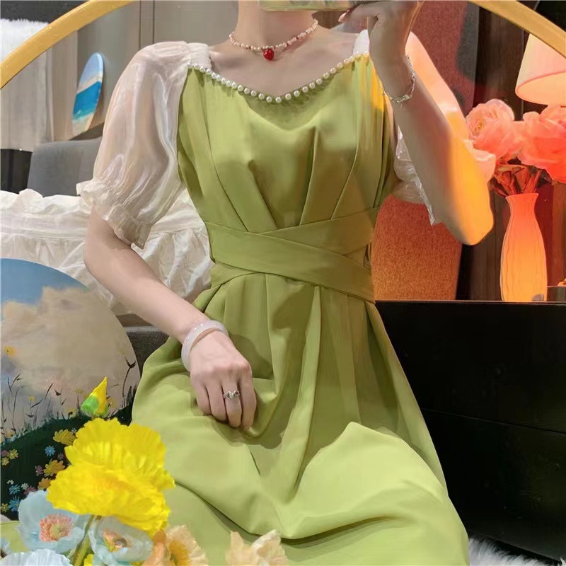 Đầm Công Chúa Cổ Vuông Tay Phồng Đính Hạt Thời Trang Sang Trọng Cho Nữ