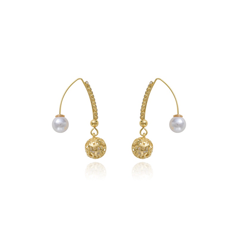 Bông Tai Hình Cầu Họa Tiết Kim Cương Ngọc Trai Thanh Lịch Cổ Điển Phong Cách Hàn Quốc Cho Nữ