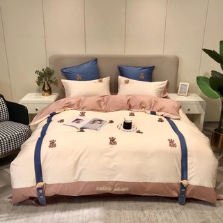 Bộ chăn ga gối lụa 60S gấu Teddy thêu hình gấu hàng cao cấp