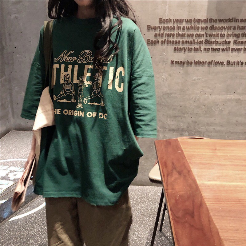 Áo Thun Cộc Tay Form Rộng ATHLETIC 🎁 Nana's House - FREESHIP 🎁 Phông tay lỡ cổ tròn oversize màu xanh rêu Ulzzang | BigBuy360 - bigbuy360.vn