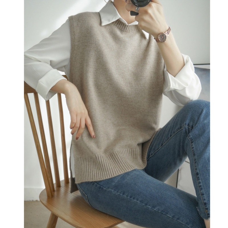 Áo Sweater Dệt Kim Sát Nách Dáng Rộng Thời Trang Mùa Thu Cá Tính