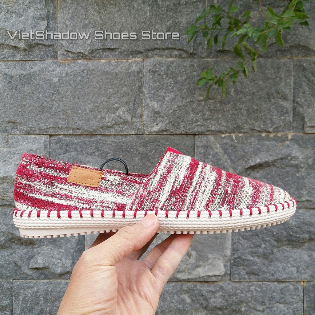 Slip on nam | Giày lười vải đế khâu, họa tiết vân mây đỏ - Mã SP: ZR-v.đ | BigBuy360 - bigbuy360.vn