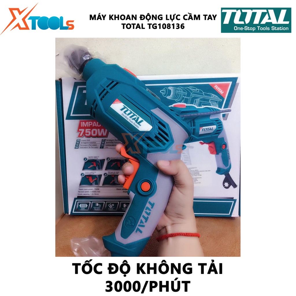 Máy khoan động lực cầm tay TOTAL TG108136 |Máy khoan động lực cầm tay 750W, đáp ứng trên gỗ, tường, sắt tiện lợi[XTOOL]
