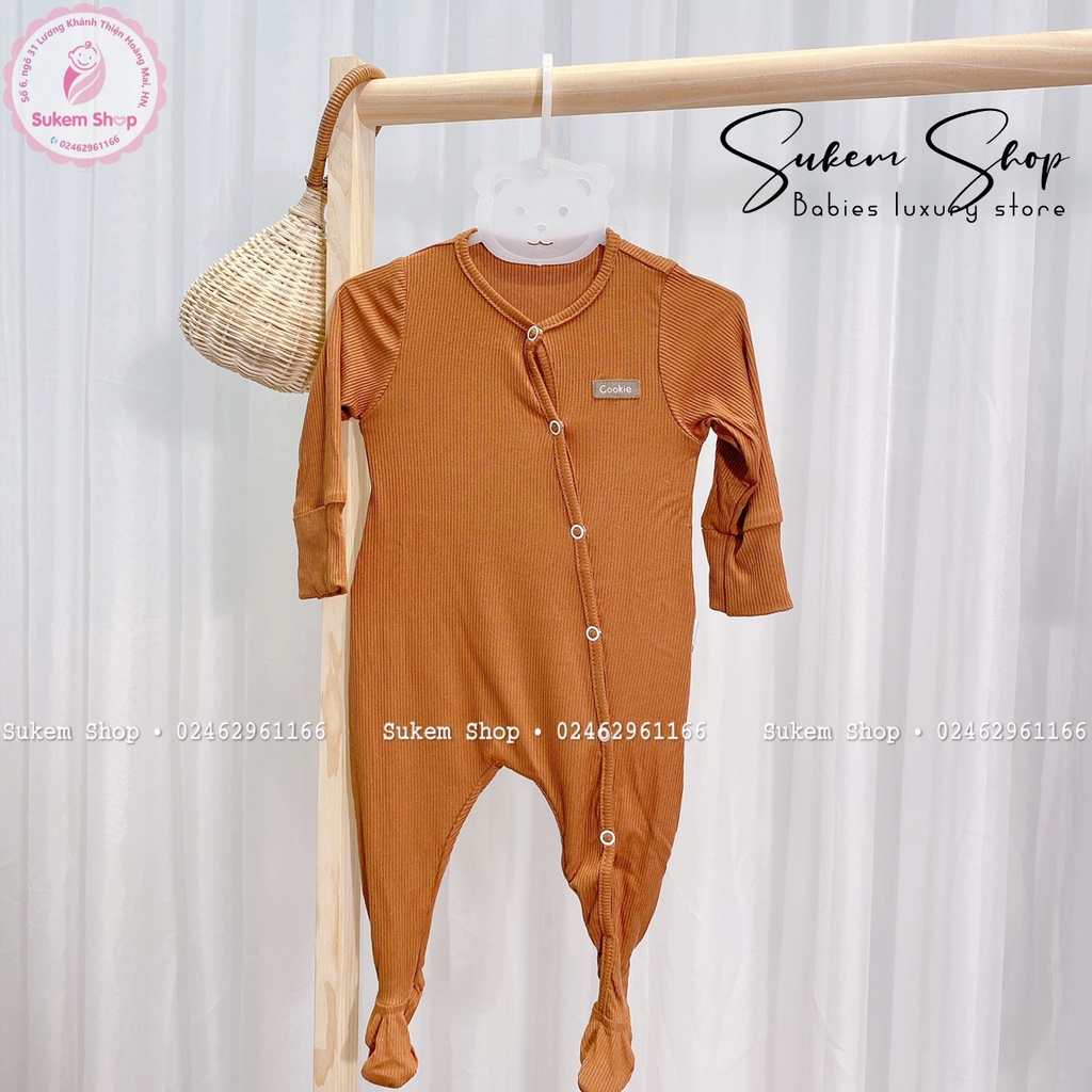 Body Có Tất Cookie/Bộ SleepSuit Cookie Dài Tay Cài Chéo Liền Tất Chất Cotton Tăm Mềm Mại