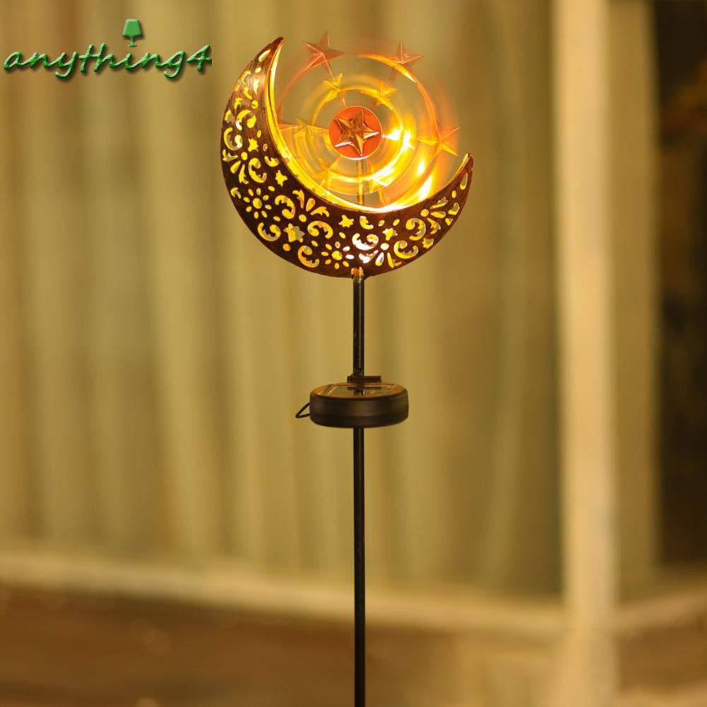 READY√LED Solar Light Hollow Out Moon Windmill Iron Lamp for Outdoor Garden Decor