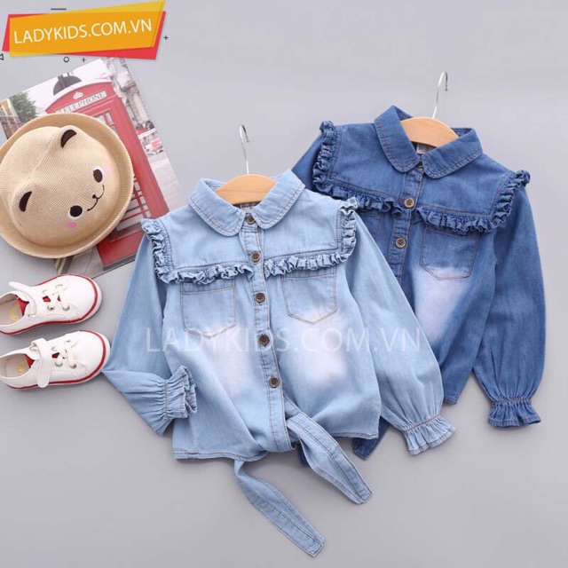 Áo sơ mi đi học, áo cổ bẻ, Áo jean bé gái, áo jean cotton sale