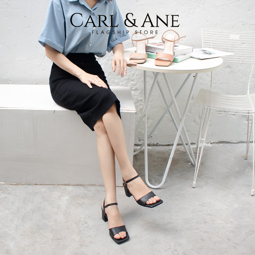 Carl &amp; Ane - Giày sandal cao gót quai ngang phối dây cao 5cm màu đen _ CS010