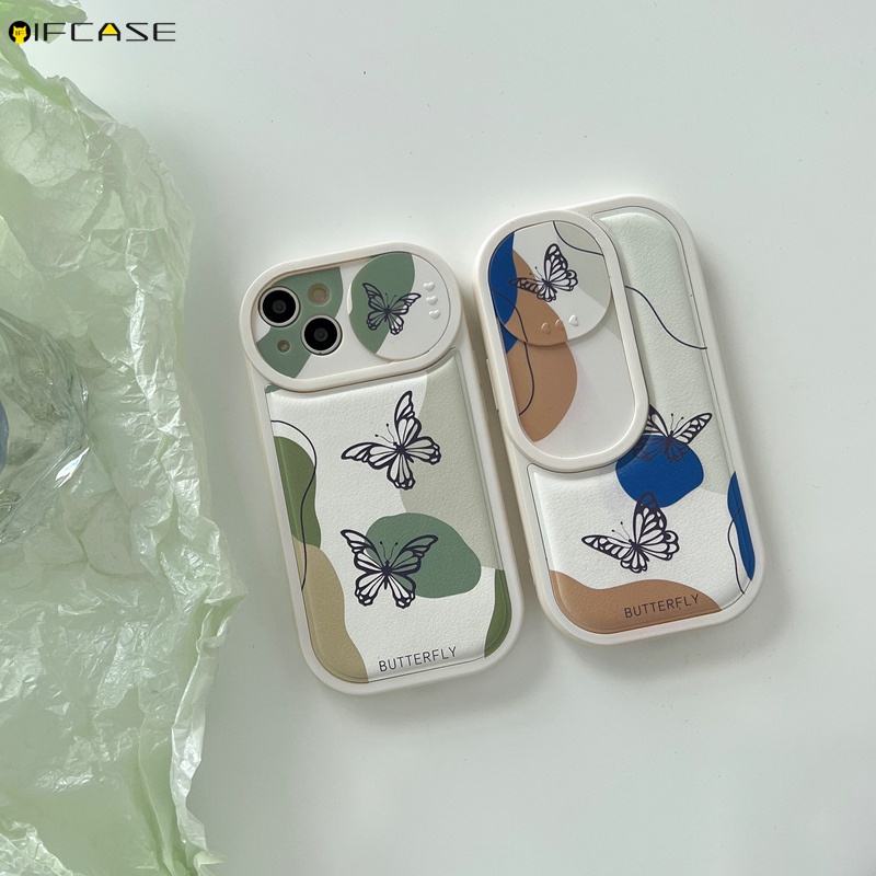 Ốp Điện Thoại Da Mềm Chống Sốc Có Nắp Trượt Bảo Vệ Camera In Hình Bướm Cho iPhone 13 12 11 Pro Max XS Max XR X