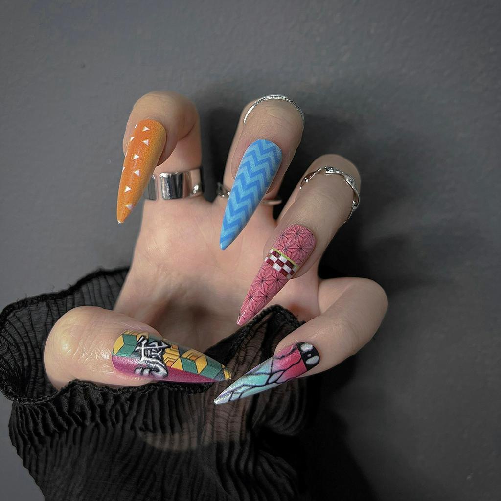 Móng Tay Giả Anime Nail Bộ 24 Nail Box Demon Slayer - Kimetsu No Yaiba Kèm Phụ Kiện Làm Móng