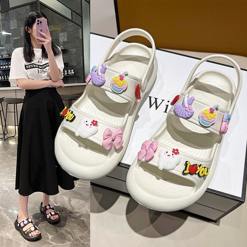 SANDAL ĐẾ LƯỢN, DÉP BÁNH MÌ QUAI NGANG NỮ EVA Đế Dày Chống Nước STICK MÀU SĂC