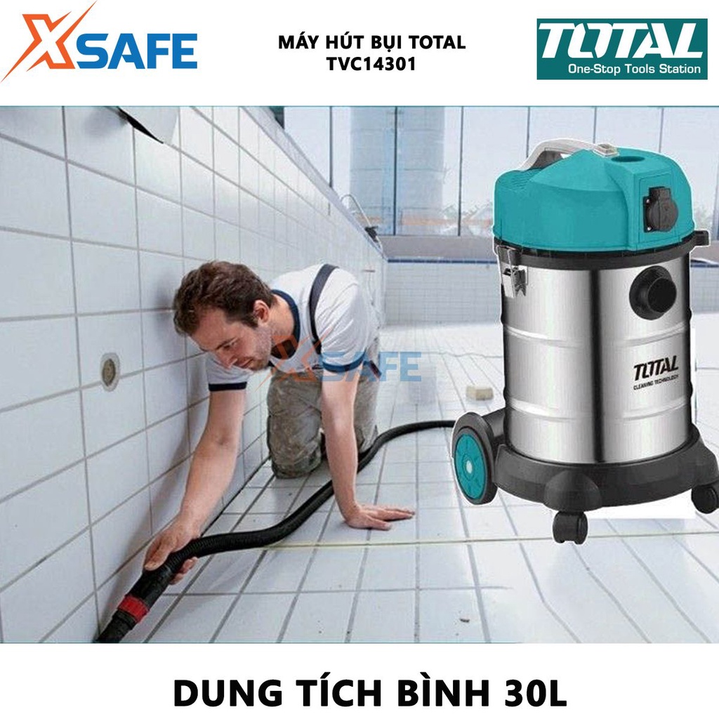 Máy hút bụi TOTAL TVC14301 1400W hút bụi khô và ướt, dung tích 30L, bình chứa thép không gỉ, dây cáp nguồn 2.3m - XSAFE