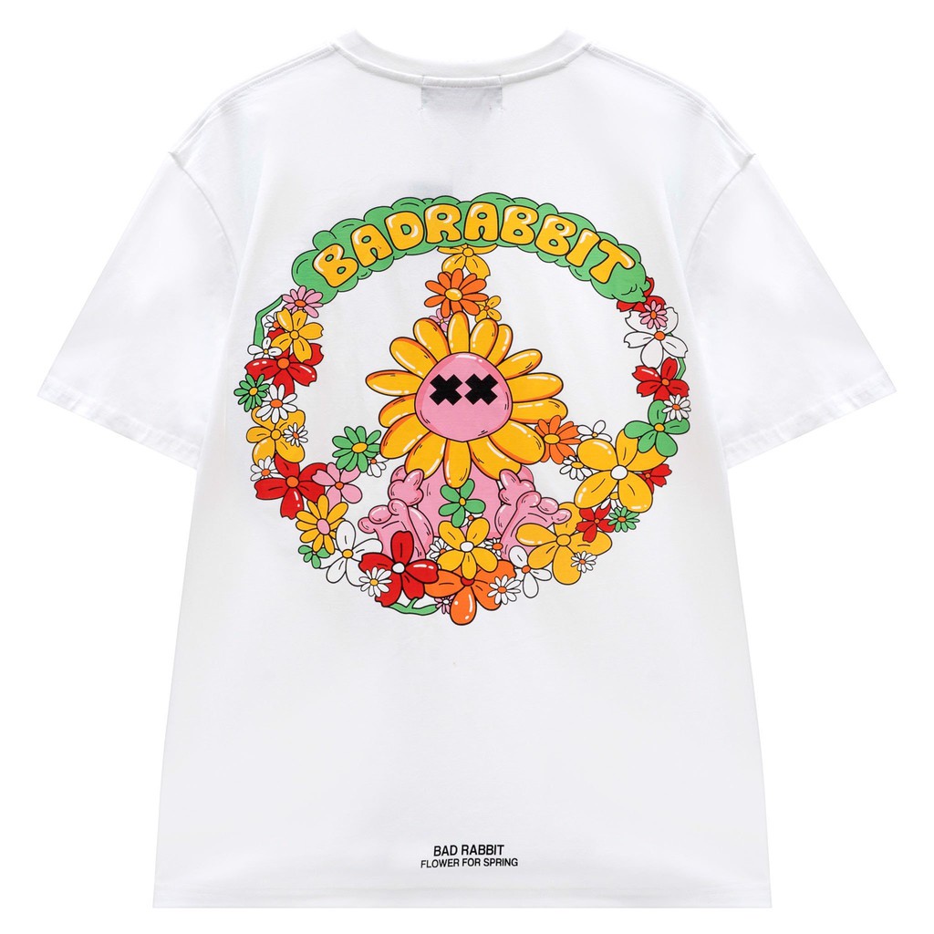 Áo Thun Unisex Bad Rabbit Over Flower Trắng 100% Cotton - Local Brand Chính Hãng