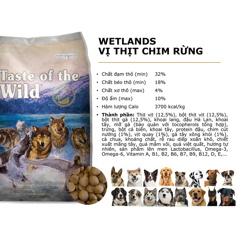Thức Ăn Cho Chó Taste Of The Wild  - Hỗ Trợ Mượt Lông, Cơ Khớp, Hệ Tiêu Hoá, Hệ Miễn Dịch Khoẻ Mạnh