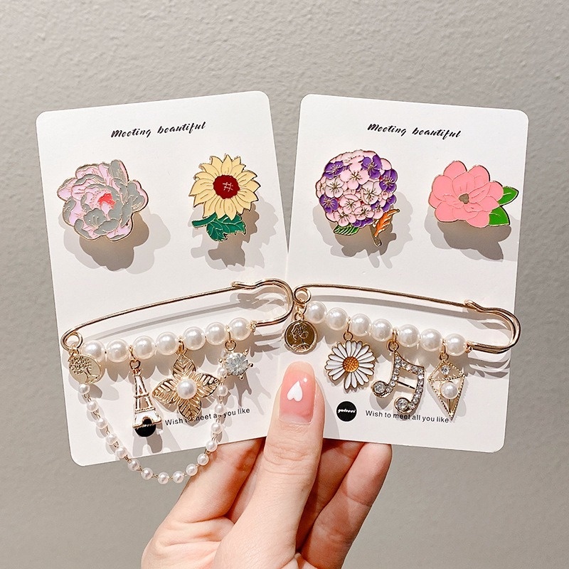 Trâm Cài Áo Hình Bông Hoa Đính Ngọc Trai Dễ Thương