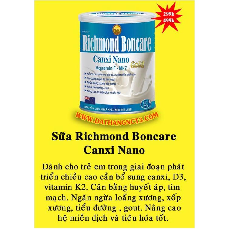 [Sữa ý tế] Sữa bột Richmond boncare canxi nano gold NCT3