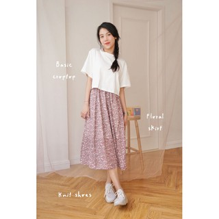 Chân Váy Voan Nâu Hoa Trắng Đỏ