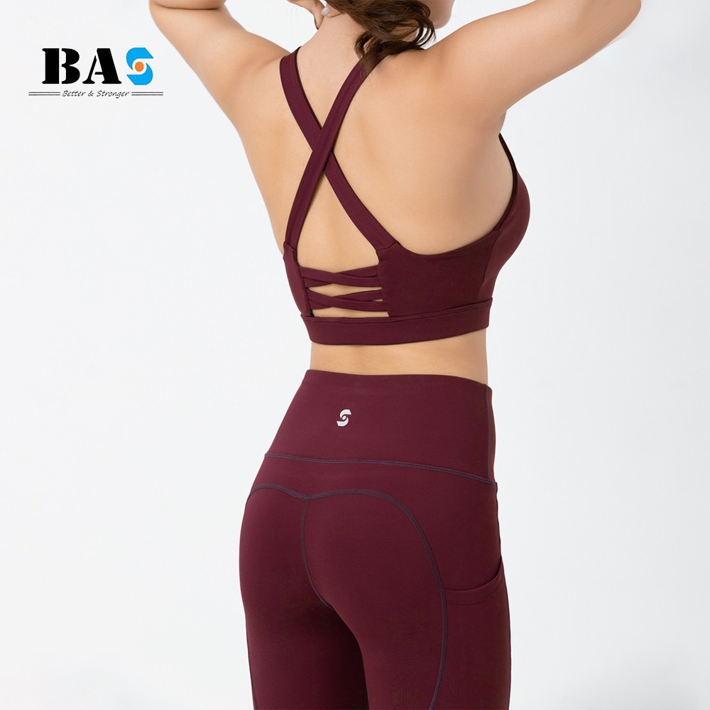 Set đồ thể thao tập gym yoga cao cấp BAS bra 2 lớp (kèm mút) phối legging lưng cao năng động - S40043