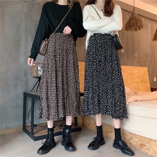 Chân váy dài dập ly chấm bi vintage có size