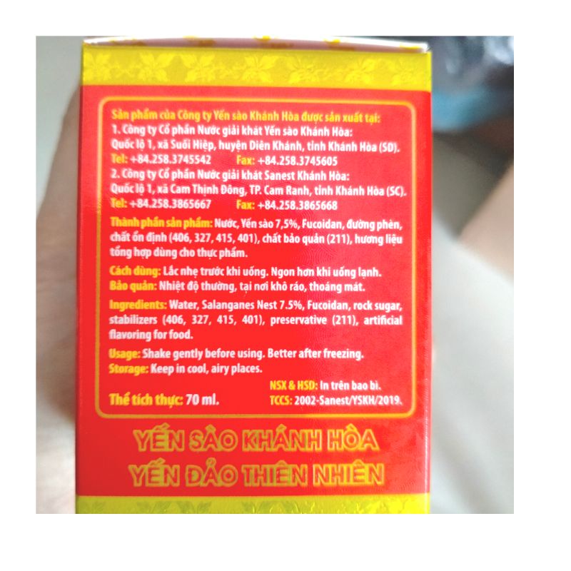 Lô 6 nước yến sào Sanest Khánh Hòa 70ml