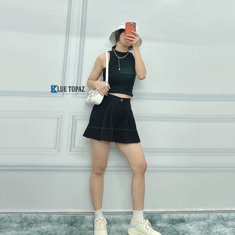 quần short xếp ly dáng xoè, áo ba lỗ thun tăm | BigBuy360 - bigbuy360.vn