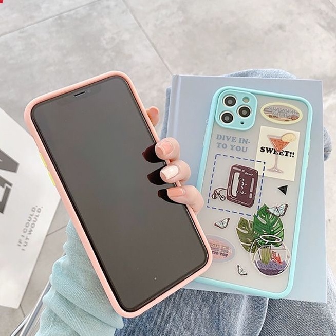 Ốp lưng iphone đẹp Basic lưng nhám Full viền vuông màu bảo vệ camera hình LOVE anime độc đáo