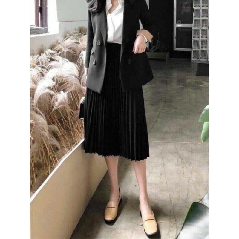 Chân váy midi xếp ly 💖FREESHIP💖 Chân váy xếp ly dáng dài cực xinh SuzaHouse