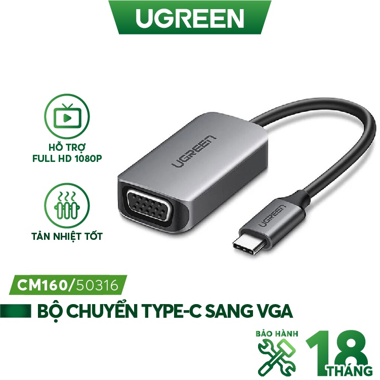 Cáp chuyển USB Type C sang VGA hỗ trợ Full HD 1080P UGREEN CM160 50316 - Hàng phân phối chính hãng - Bảo hành 18 tháng thumbnail