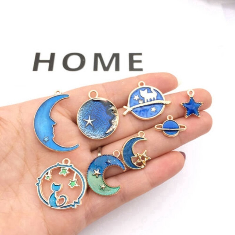 Set 8 Mặt Dây Chuyền / Khuyên Tai Hình Trăng / Sao / Hành Tinh Độc Đáo