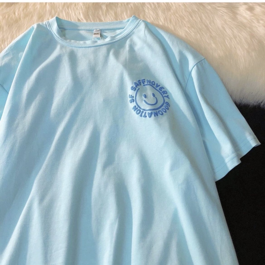 Áo Thun Cotton Tay Ngắn Dáng Rộng In Hình Mặt Cười Phong Cách Hip Hop Thời Trang