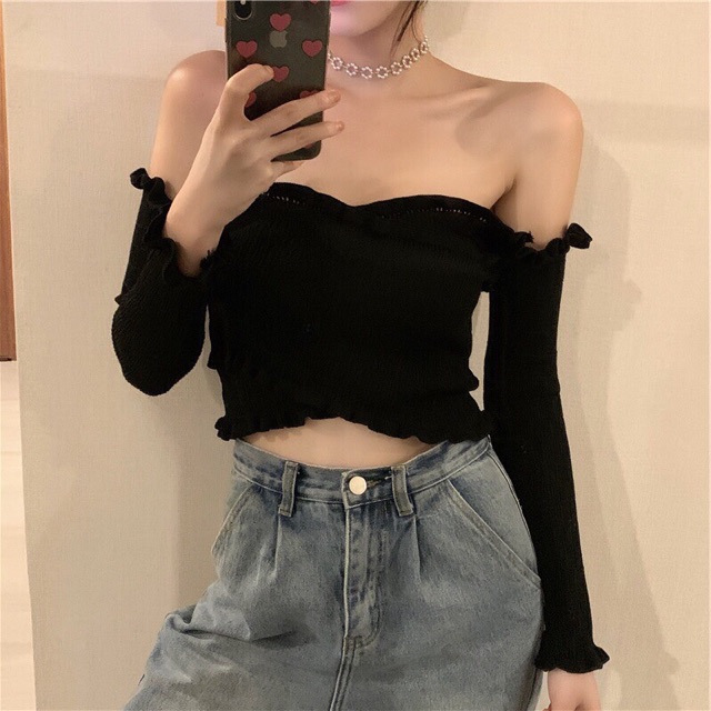 Áo Len Trễ Vai Tay Dài Nữ Hàn Quốc Sexy Kiểu Quyến Rũ Phong Cách Form Rộng Chất Đẹp Quảng Châu Cho Nữ T2C8
