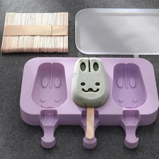 Khuôn làm kem silicon Tặng kèm 50 que làm kem hình cute có nắp đậy bằng nhựa | BigBuy360 - bigbuy360.vn