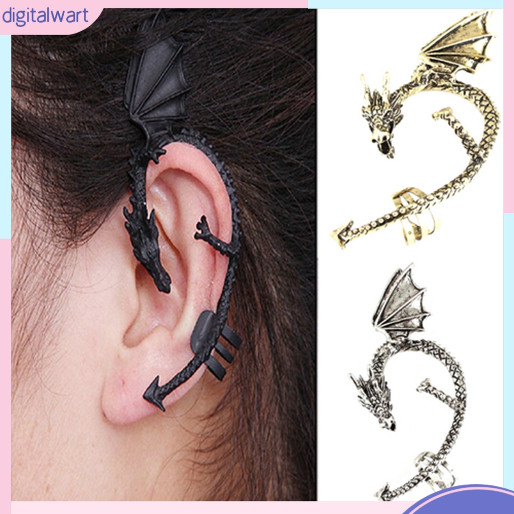 Khuyên vành tai đơn không xỏ lỗ thiết kế hình rồng phong cách retro cá tính dành cho nữ