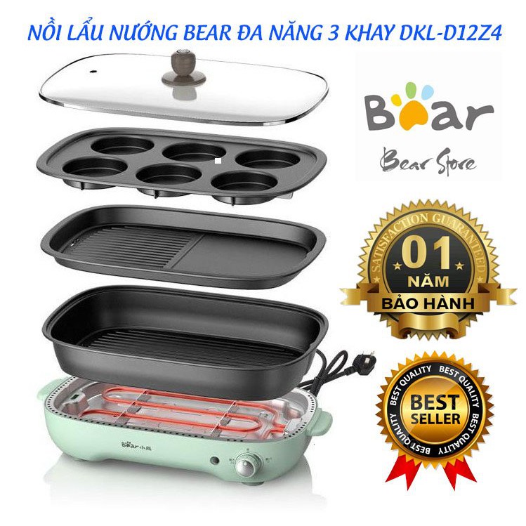 Bếp Nướng Lẩu Đa Năng Bear Có Khay Inox Dễ Dàng Tháo Rời Vệ Sinh