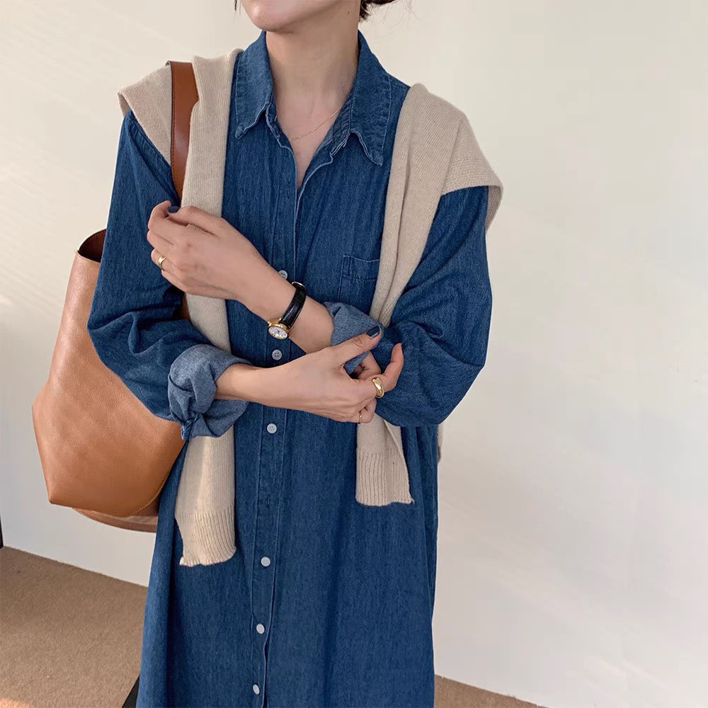 áo Jeans khoác ngoài áo Jeans dài tay dáng dài A17