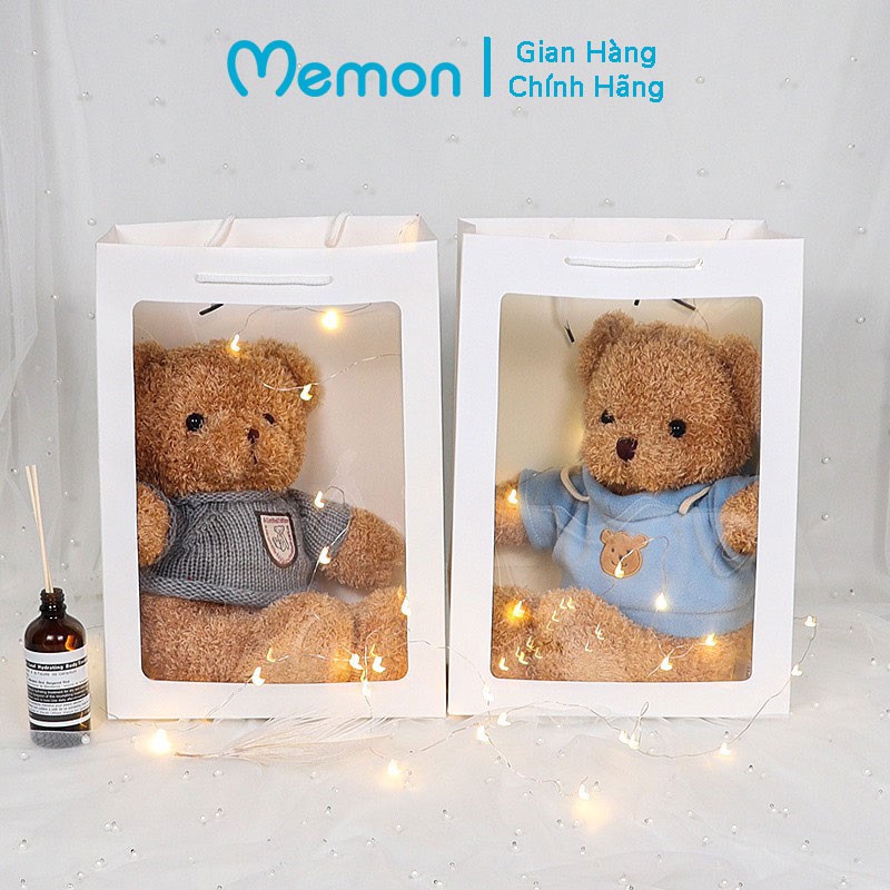 Set Túi Quà Tặng Gấu Teddy Áo Len Lông Xù Cao Cấp Memon