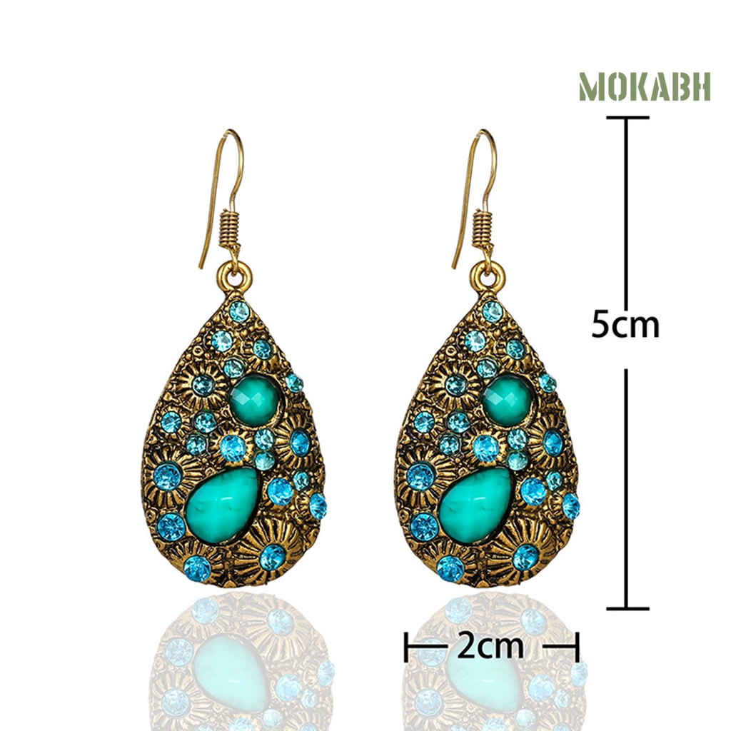 1 Đôi Bông Tai Đính Đá Hình Giọt Nước Phong Cách Dân Tộc Thời Trang