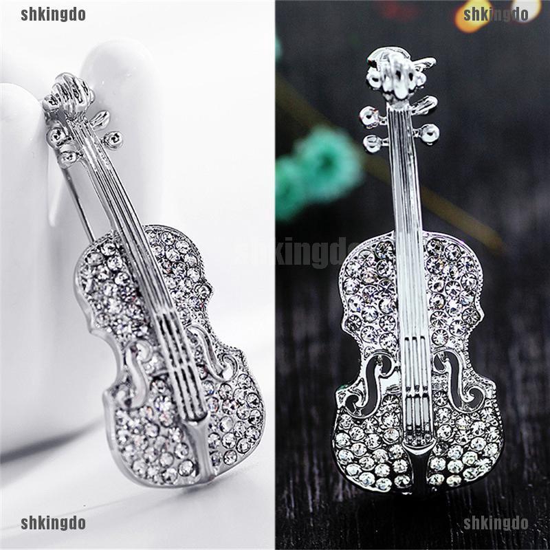 Trâm Cài Hình Đàn Violin Mạ Vàng Bạc Đính Đá Pha Lê Cho Phái Nữ