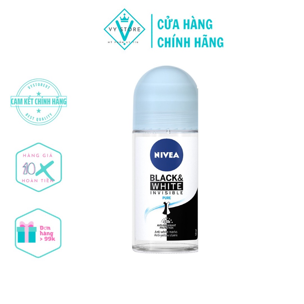 Lăn ngăn mùi NIVEA Black & White 5in1 ngăn vệt ố vàng vượt trội 50ml - mỹ phẩm VYSTOREVT cosmetics