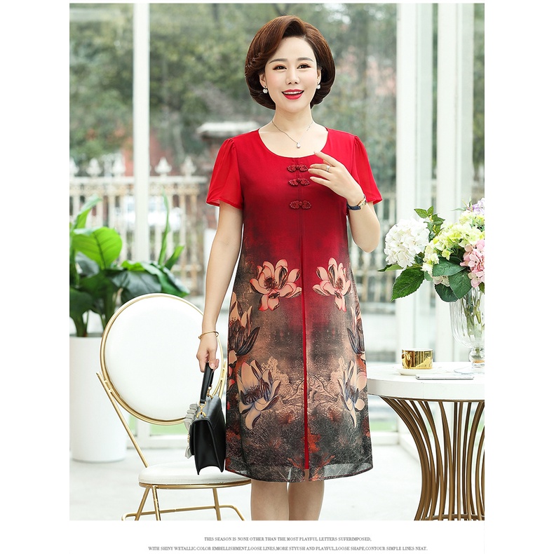 Đầm Dự Tiệc Dáng Suông Màu Đỏ Xanh Lá Kiểu Dáng Sang Trọng Cho Phụ Nữ Trung Niên