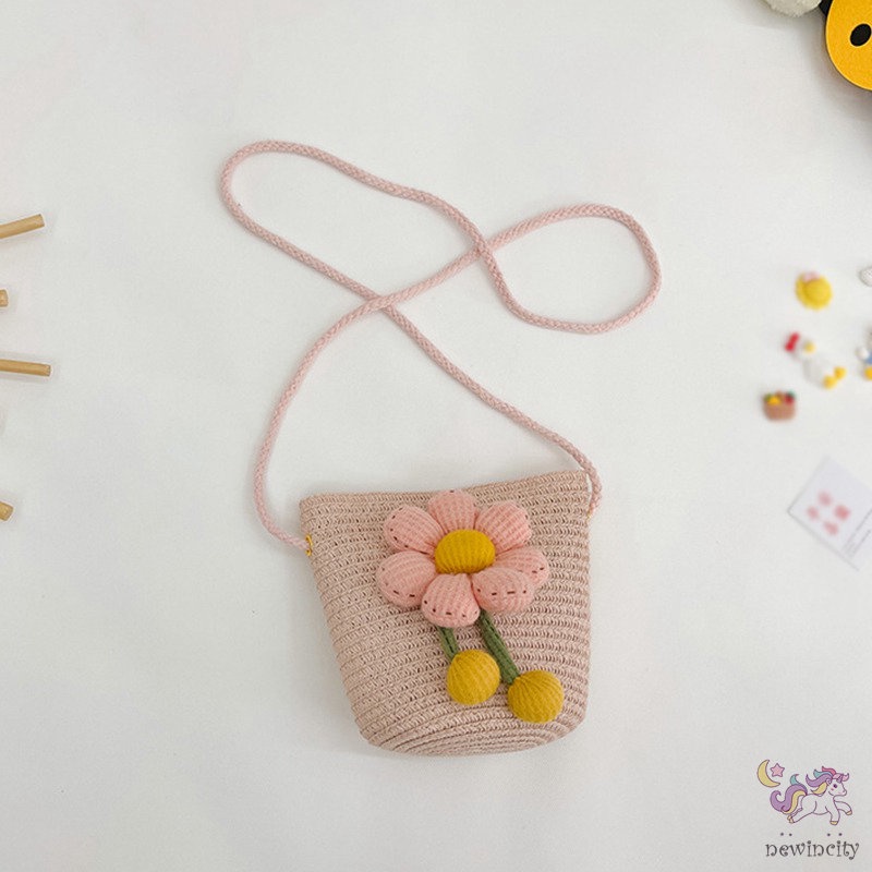 Túi Đeo Chéo Vai Hình Vuông Mini Đính Hoa Thời Trang Mùa Hè Hàn Quốc Cho Bé Gái