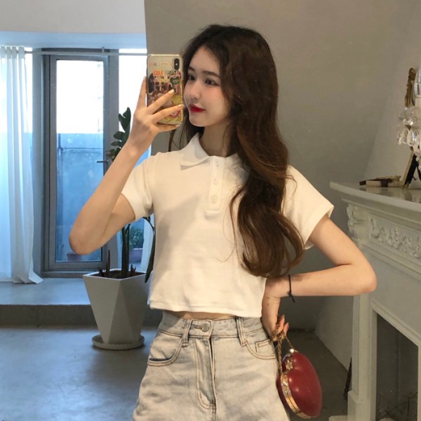 ÁO THUN NỮ CÓ CỔ🎀FREESHIP🎀 Áo Croptop Cổ Trụ PLO Tay Ngắn Dáng Ôm Nhẹ Ulzzang TTA777