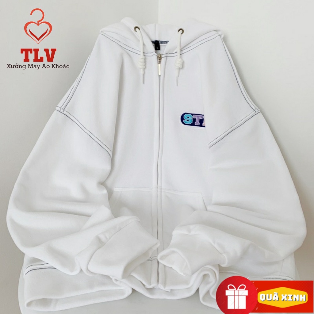Áo Khoác Hoodie STR Nam Nữ Unisex Form Rộng Có Mũ Khóa Kéo Chất Nỉ Bông Dày Dặn Trẻ Trung TLV