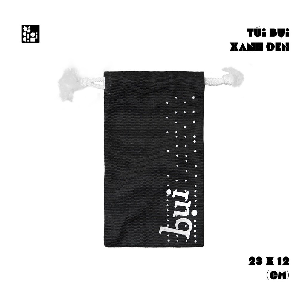 Túi Bụi xanh đen - Vải kaki dây rút cotton đựng mĩ phẩm, bình nước, bình giữ nhiệt