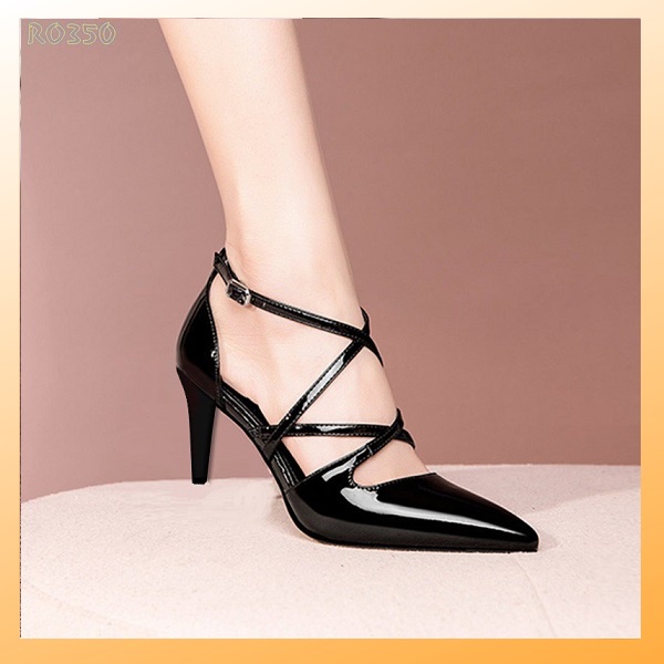 Giày sandal nữ cao gót 6 phân sành điệu và sang trọng hiệu rosata đẹp hai màu đen đỏ ro350