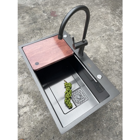 Chậu rửa bát 1 hố cỡ lớn nano đen kích thước 75x46 cm
