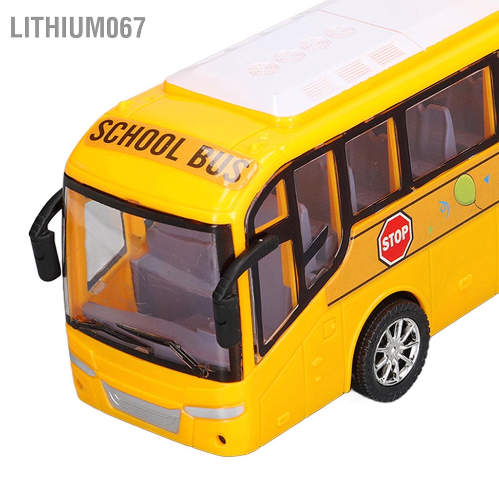 Lithium067 Đồ chơi xe buýt mô hình nhỏ Mô phỏng chi tiết cao quán tính màu vàng cho trẻ em trên 3 tuổi Quà tặng trang trí nội thất