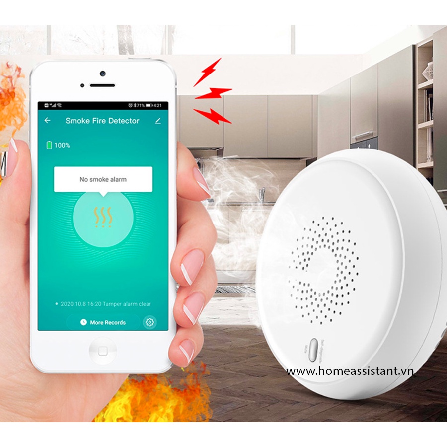 Đầu Báo Khói Báo Cháy Hỏa Hoạn Zigbee Tuya ZW05  Zigbee2MQTT ZHA Hass