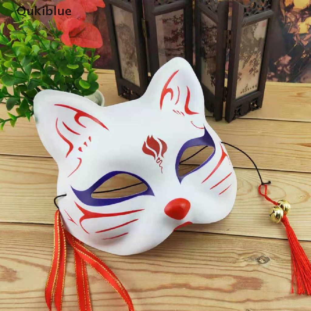 Qukiblue Mặt Nạ Nửa Mặt Hóa Trang Cáo Vẽ Tay Phong Cách Nhật Bản