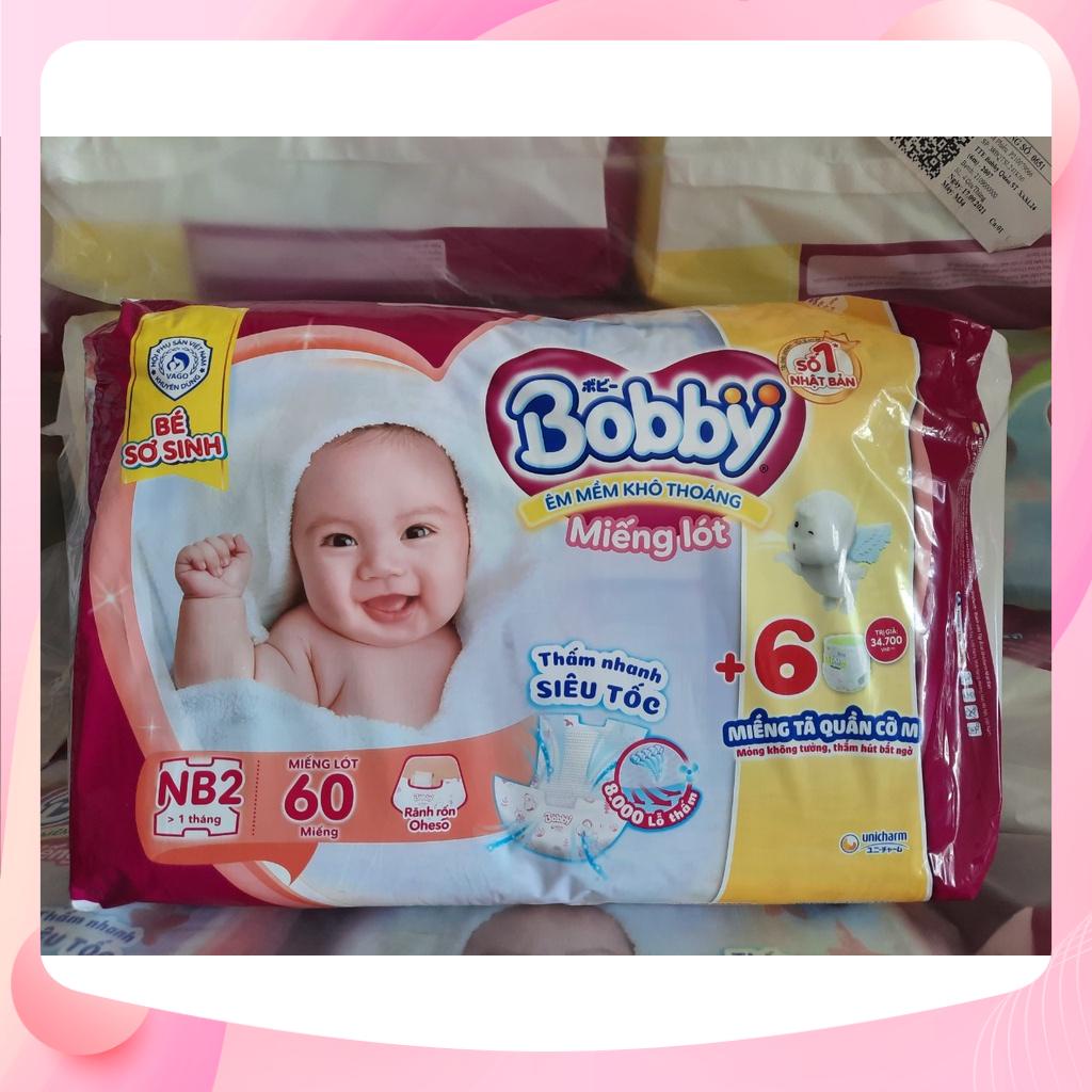 Tấm lót sơ sinh bobby newborn 2-60 miếng, tả lót mẫu mới tặng kèm 6 miếng tả quần size m, bobby cho bé dưới 1 tháng tuổi